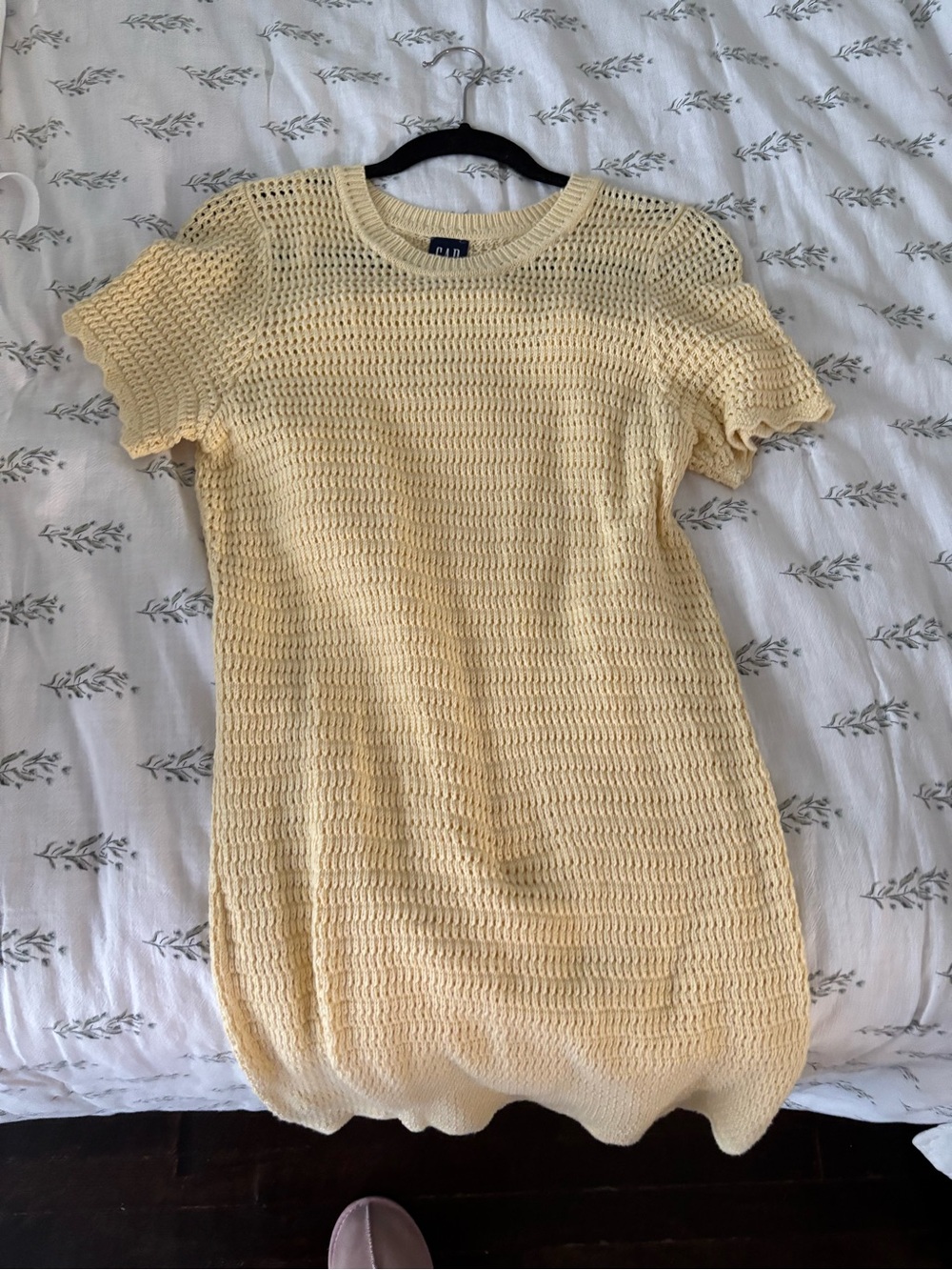 GAP Butter Yellow Open-Weave Short Sleeve Midi Dress